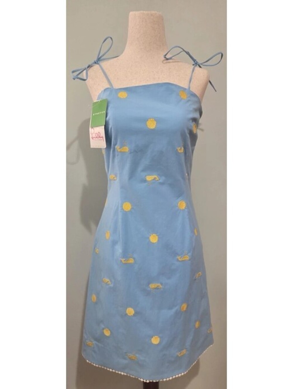 Lilly Pulitzer Sz 8 Lily Pad Cape Cod Blue Cocktail Dress Yellow Whale Vintage - Picture 2 of 10